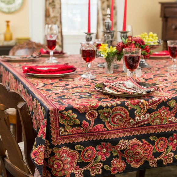 April Cornell Tablecloth Paisley Black 54x54 NWT - Picture 2 of 4
